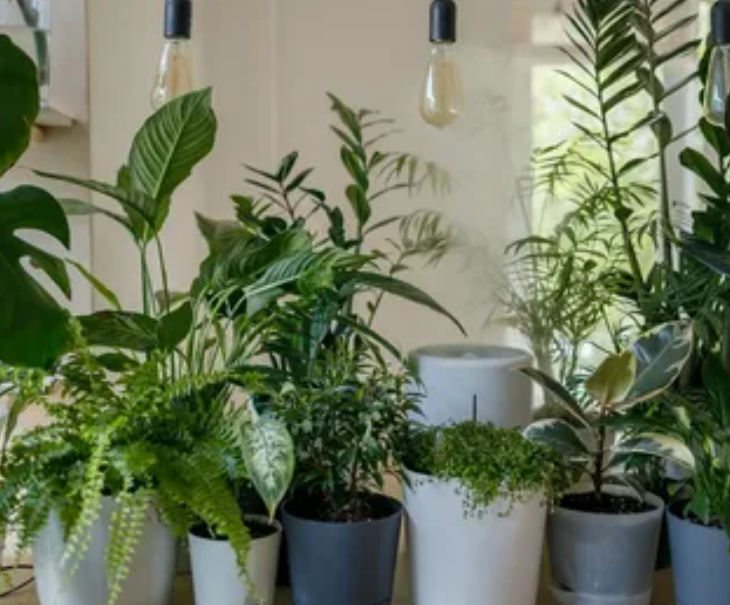 Shelves with curated houseplants